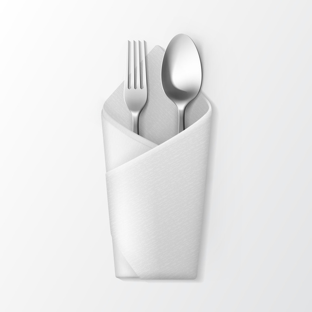 Folded Envelope Napkin with Silver Fork and Spoon - Vector, Image
