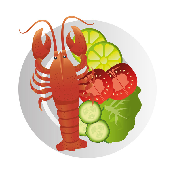 lobster sea food plate - Vector, Image
