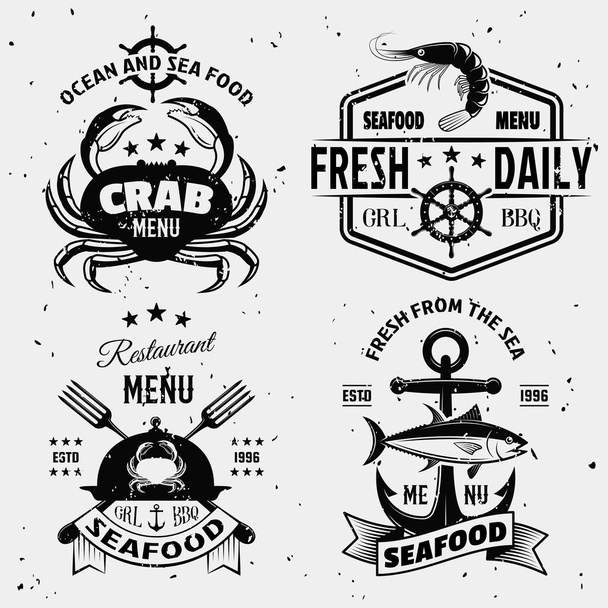 Seafood Menu Monochrome Emblems - Vecteur, image