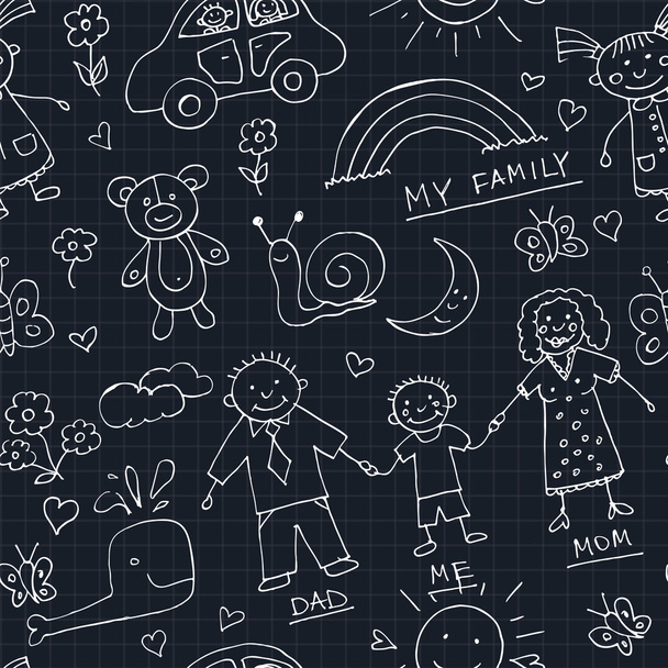 Crianças Desenhos doodle padrão sem costura. Ilustração vintage para identidade
 - Vetor, Imagem