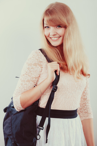 Pretty woman girl student with backpack. - Fotó, kép