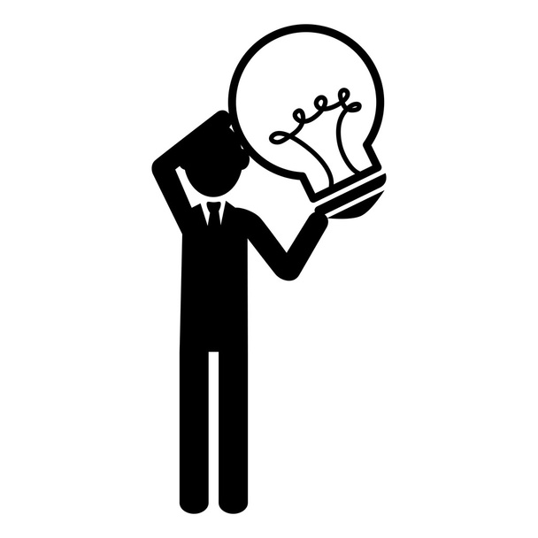 silhouet persoon staande idee lamp - Vector, afbeelding