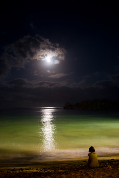 samotność w noc ocean z księżyca - Zdjęcie, obraz