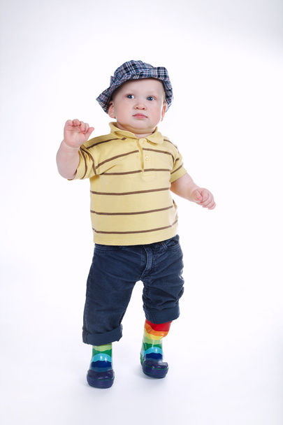 little boy in gumboots isolated on white - Fotoğraf, Görsel