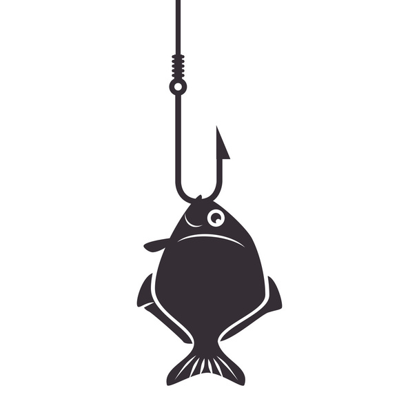 fish icon fishing hook isolated - Vector, Image
