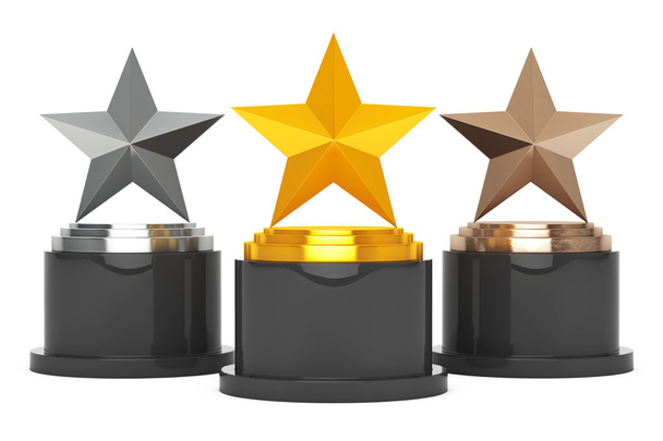 Gold, Silver and Bronze Star Awards. 3d Rendering - Photo, Image