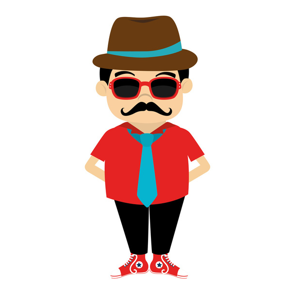 hombre hipster sombrero bigote aislado
 - Vector, imagen