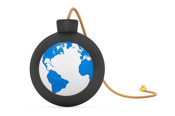 Земной шар в черной бомбе с Уиком. 3D-рендеринг
 - Фото, изображение