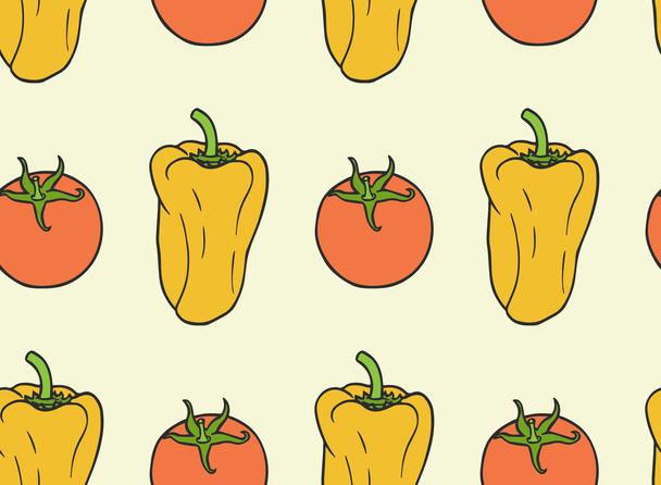seamless pattern of vegan food - tomato, bell pepper - Vector, Imagen