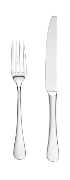 Накладной нож и вилка изолированы на белом с дорожками
 - Фото, изображение
