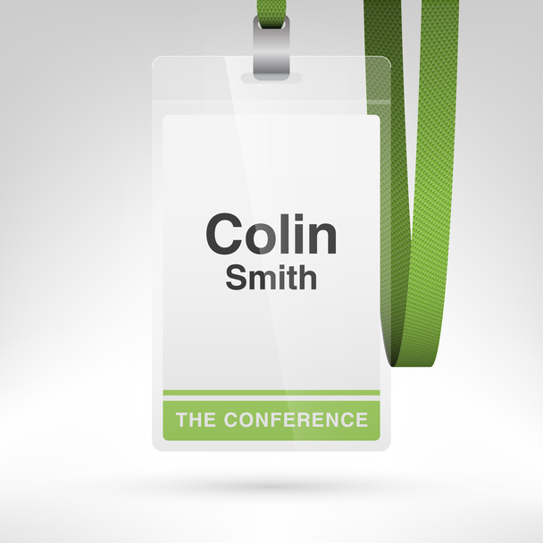 Emblema da conferência com etiqueta de nome
  - Vetor, Imagem