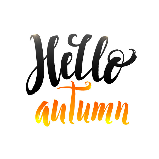Hello Autumn Hand lettering Design Template. Persent Typography Vector Background. Handmade Discount Calligraphy. Easy paste to any background - Vettoriali, immagini