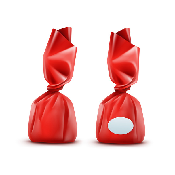 Вектор Реалістичні Шоколадні цукерки в червоній глянцевій обгортці на фоні
 - Вектор, зображення