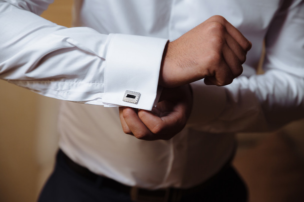 Businessman hands with cufflinks. Elegant gentleman clother - Foto, Imagen