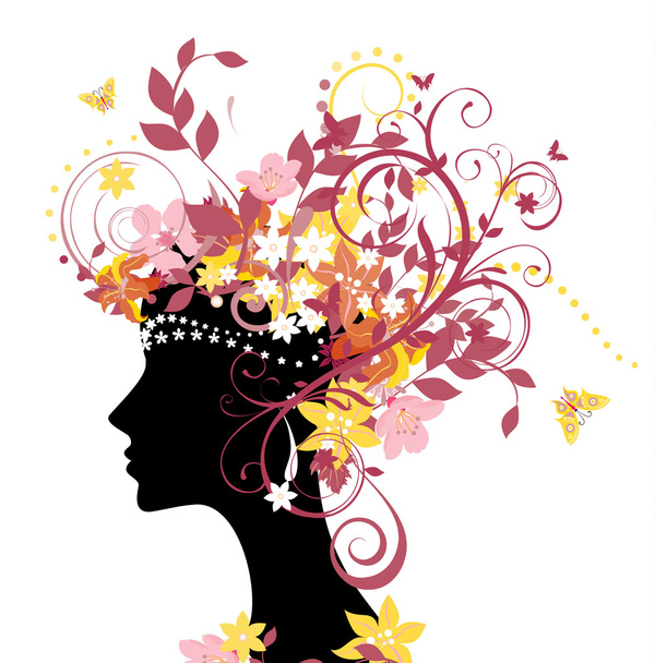 Woman with flowers - Vector, Image