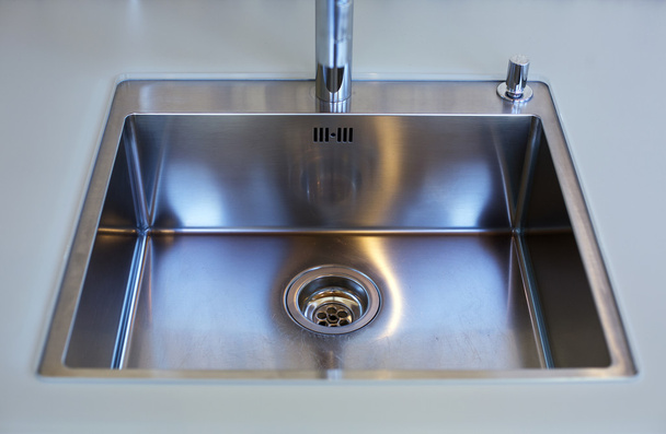 close up of stainless steel kitchen sink - Foto, Imagen