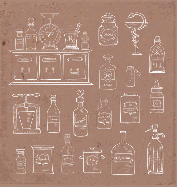 Sketches of vintage drugstore objects - Vettoriali, immagini