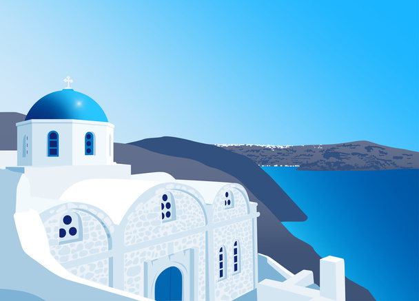 Ελληνική Ορθόδοξη Εκκλησία στο νησί της Σαντορίνης - Διάνυσμα, εικόνα