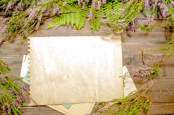 forest purple wildflowers on a rustic wooden background - Photo, Image
