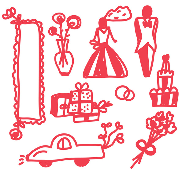 Wedding icons funny doodle - Vector, Image