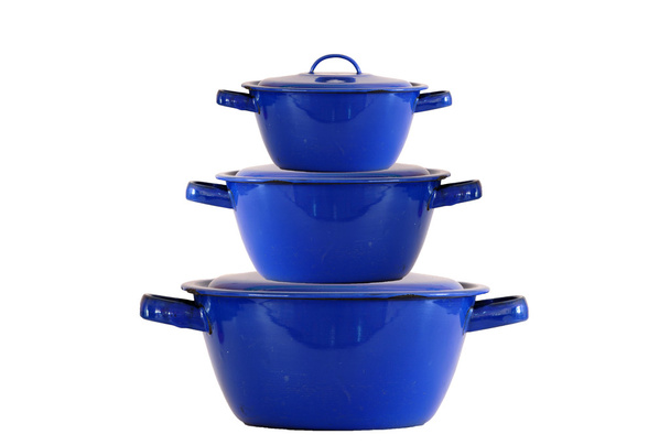 Blauw glazuur potten geïsoleerd  - Foto, afbeelding