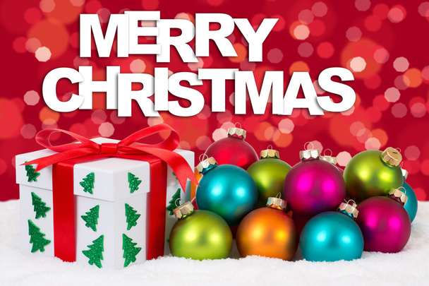 Merry Christmas Gift Card decoratie met rode achtergrondverlichting - Foto, afbeelding