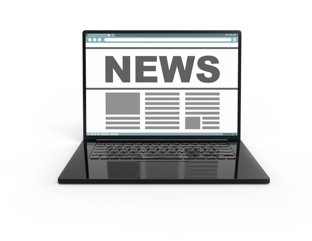3D black laptop isolated with news text - Фото, изображение
