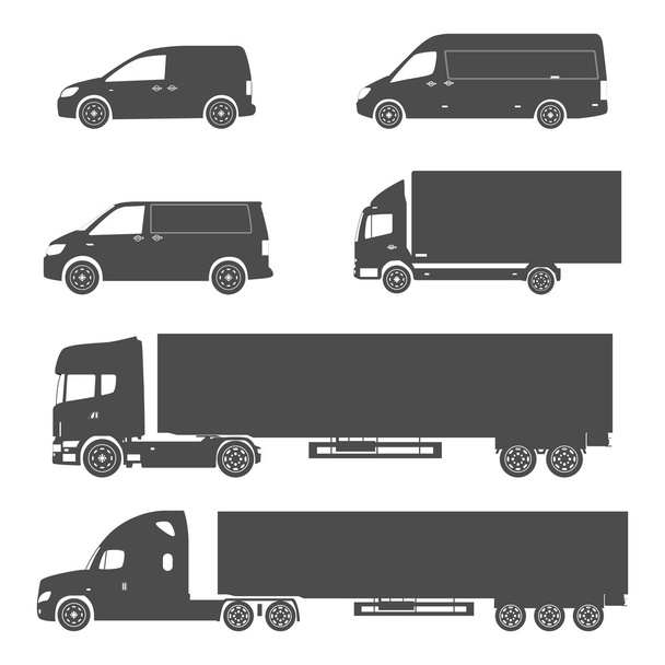 Silhouette Cargo Truck und Van Set - Vektor, Bild