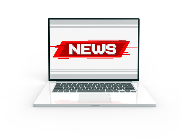 3D white laptop isolated with pixel text news - Foto, immagini