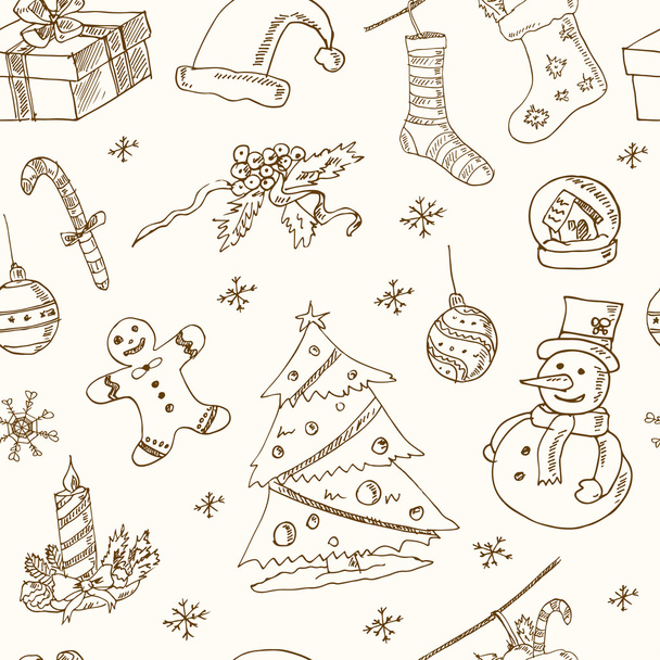 Doodle Christmas seamless pattern Vintage illustration for design - Vettoriali, immagini