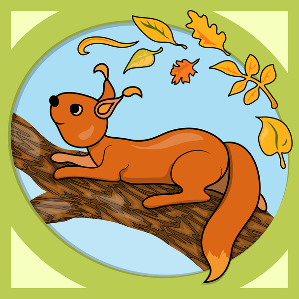 Wiewiórka jesień i liści - Wektor, obraz