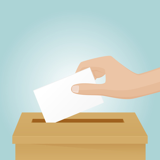 Рука кидає виборчий документ у коробку
 - Вектор, зображення