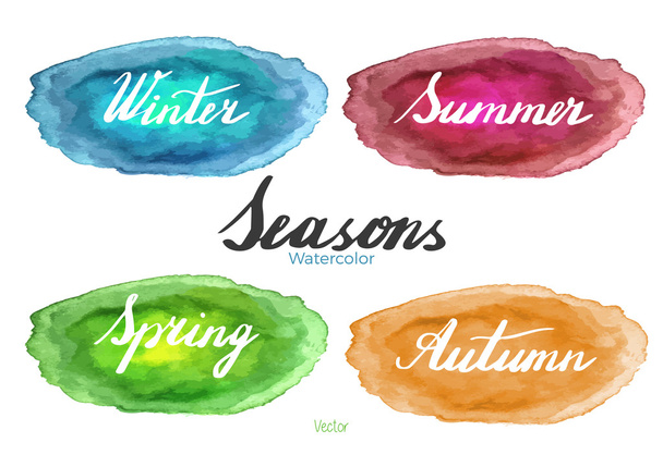 Noms de saison manuscrits sur fond d'aquarelle
 - Vecteur, image