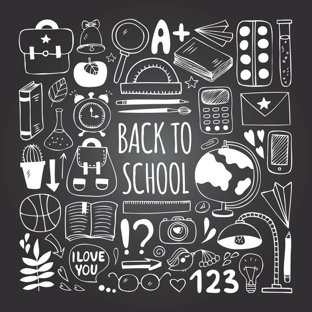 Back to school big doodles set - Vector, Image