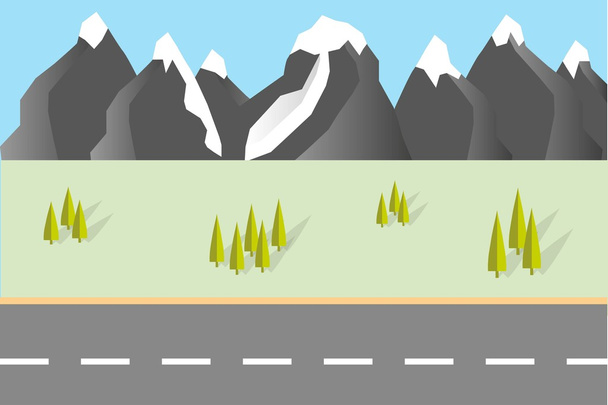 Vector illustration mountain landscape and highway, flat design - Vektor, obrázek