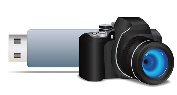 USB flash drive with camera icon - Vector, Image