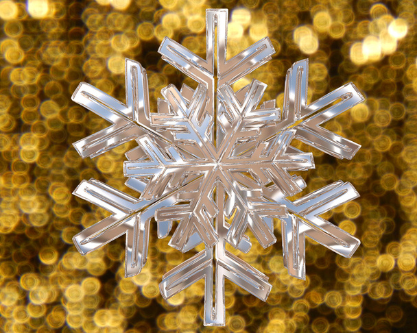 Winter snowflake silver color on a golden background - Photo, Image