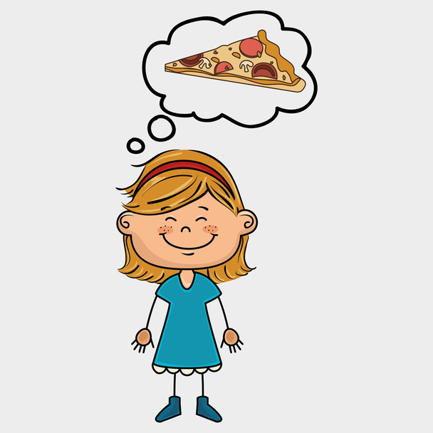 Tyttö pizza ruoka puhua
 - Vektori, kuva