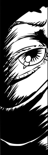 Контурный эскиз крупным планом глаз за очками
 - Вектор,изображение