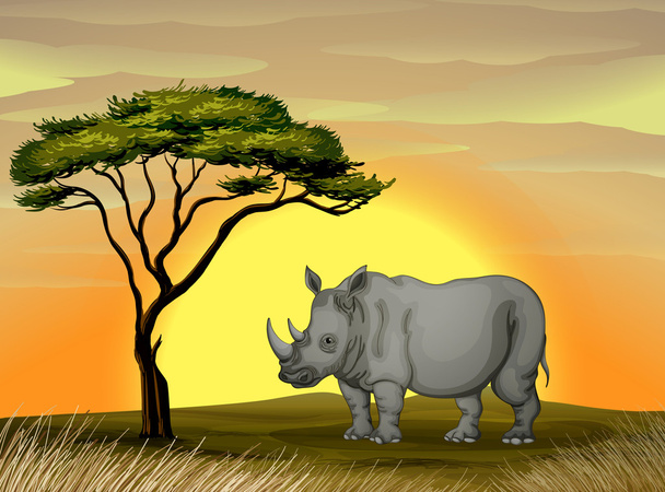 Ρινόκερος κάτω από ένα δέντρο - Διάνυσμα, εικόνα