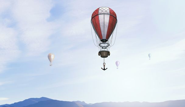 Αερόστατα που πετούν πάνω από τον ουρανό. Μικτή τεχνική - Φωτογραφία, εικόνα