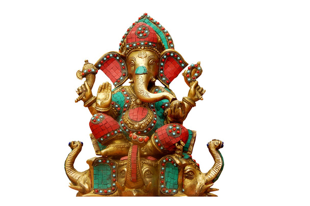 Vista de encerramento do ídolo Hindu God Ganesha, feito de metal, para ser usado na oferta de orações durante o festival anual de ganesh chathurthi - Foto, Imagem