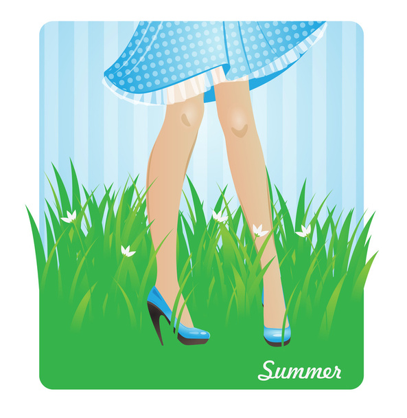 Girl's legs in summer grass - Vector, Image