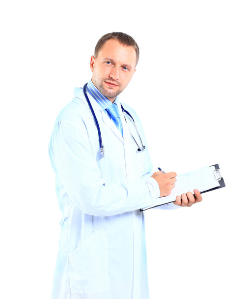 Portrait of doctor in white coat and stethoscope - Fotoğraf, Görsel