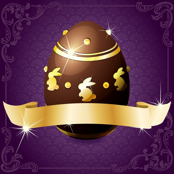 Elegant Banner With Chocolate Egg In Purple & Gold - Vektori, kuva