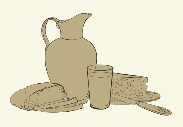 A healthy breakfast of milk bread and cheese - Vector, imagen