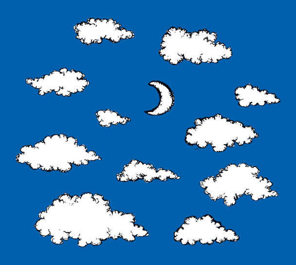 Vector schets. Wolken en halve maan - Vector, afbeelding