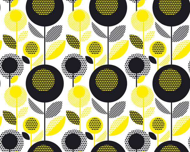 siyah ve sarı dokulu 60s çiçek retro desenli. geometri Aralık - Vektör, Görsel