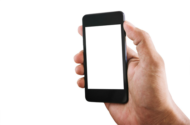 Чоловік рука використовує смартфон білий екран
 - Фото, зображення