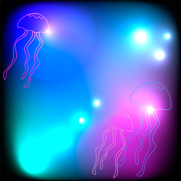 Неонова медуза на абстрактному морському фоні з вогнями боке
 - Вектор, зображення